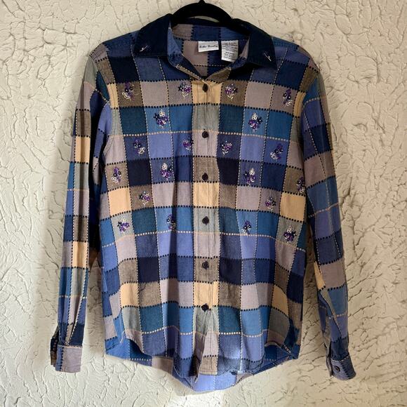 Bobbie Brooks Tops - Bobbie Brooks Embroidered Patchwork Plaid Button Down Shirt Small